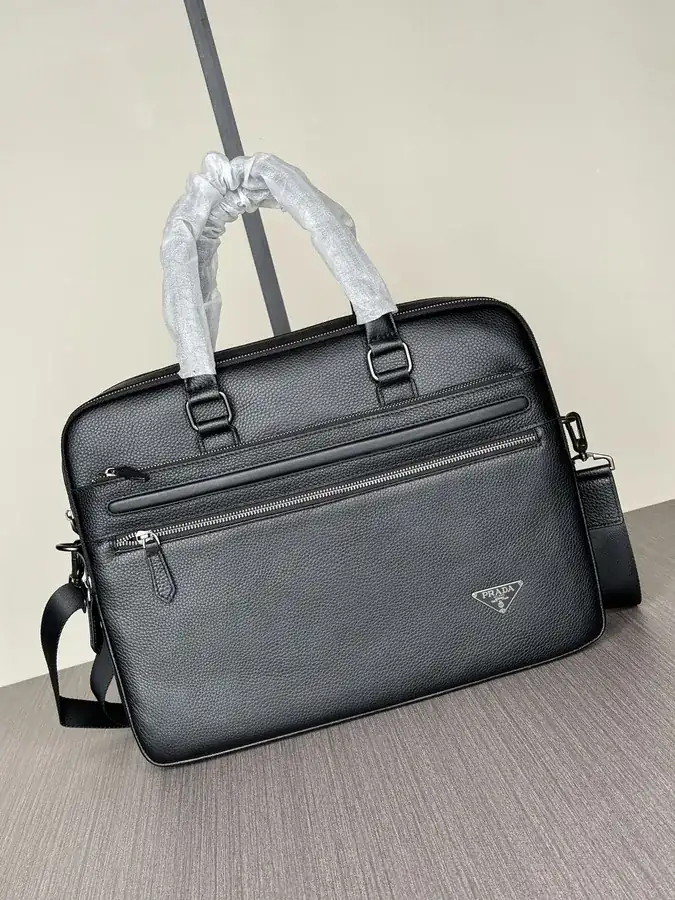 Prada Double Zip Briefcase Premium Leather, 9973 1, Black