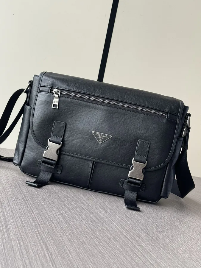 Prada Premium Leather Messenger Bag 7051 Size, Black