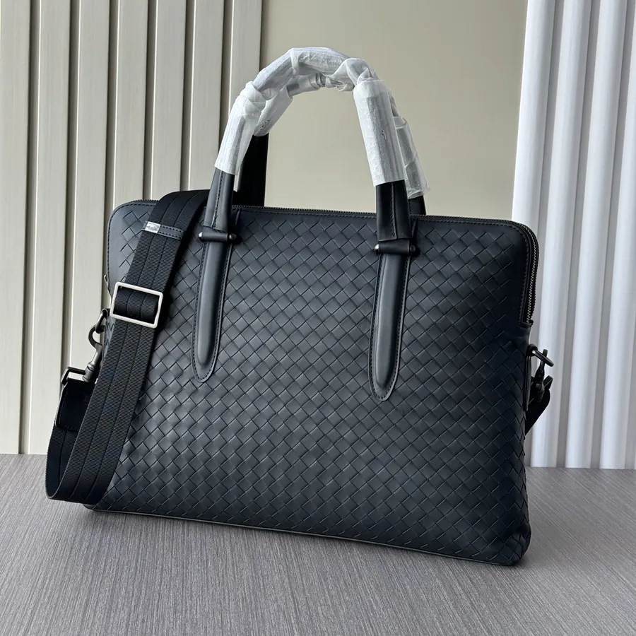 BV Double Zip Grained Calfskin Briefcase