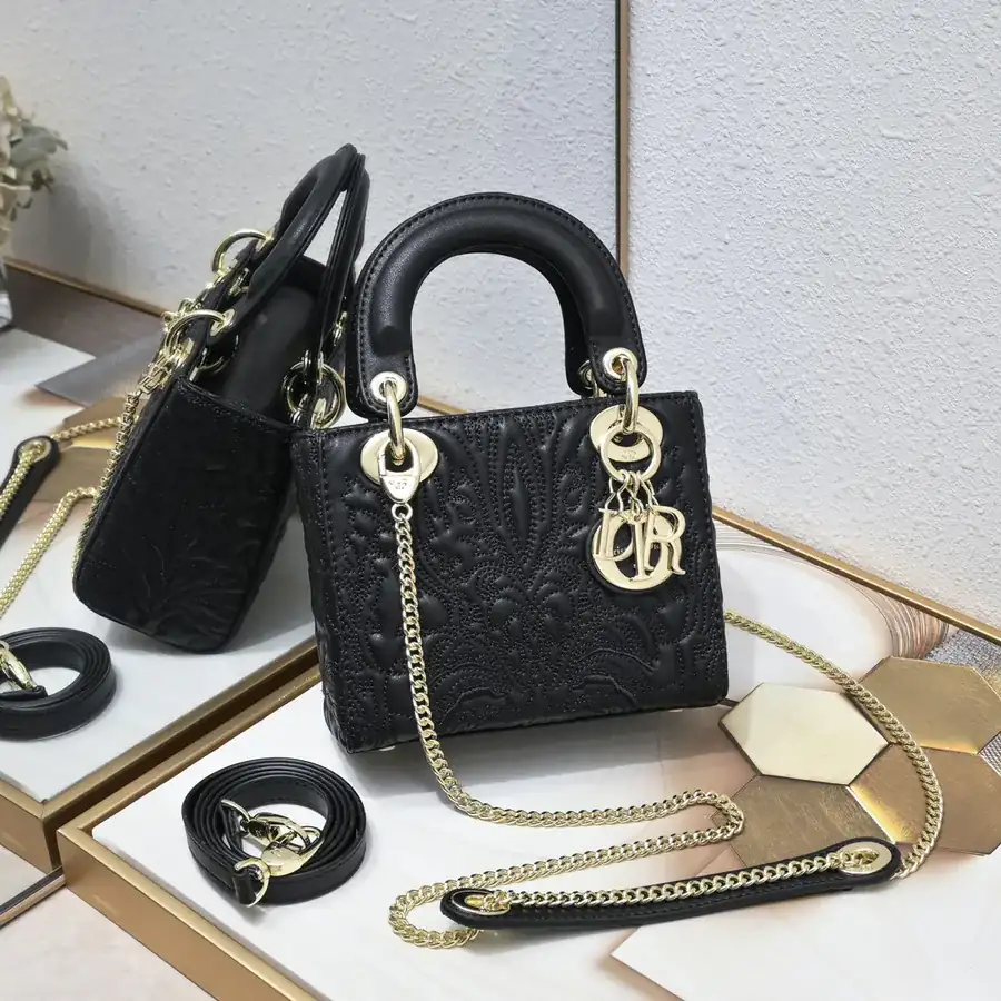 New Lady Dior 3 Compartment Embossed White with Tassel Trim