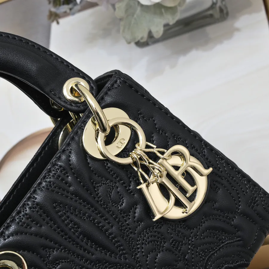 New Lady Dior 3 Compartment Embossed White with Tassel Trim