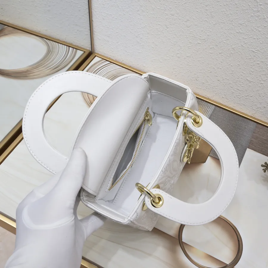 Lady Dior 3 Compartment Embossed White with Ornamental Pattern