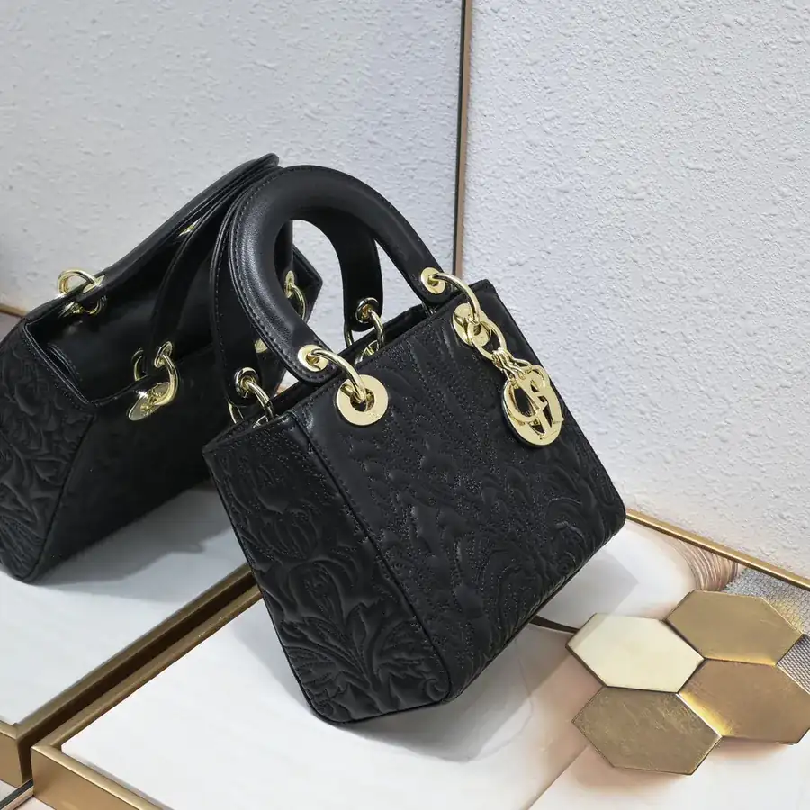 Lady Dior Four Compartment Embossed White Bag with Ornamental Pattern