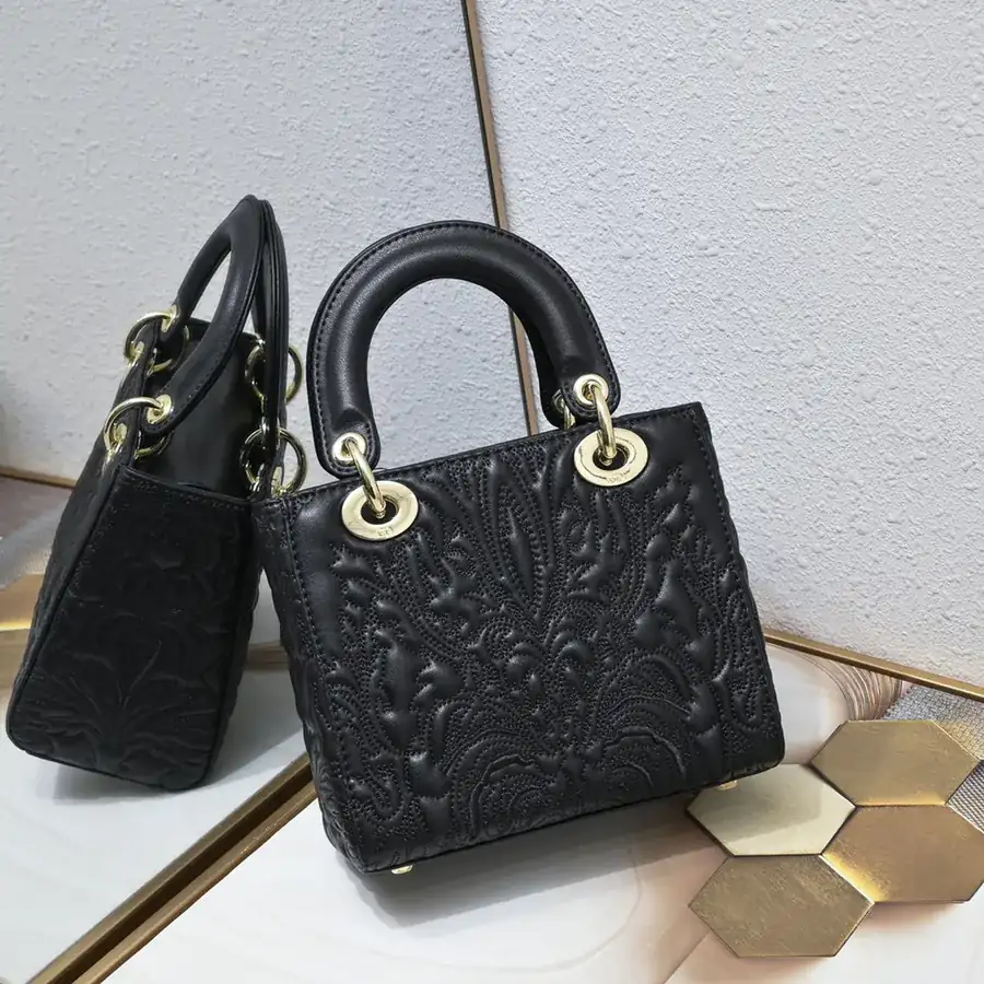 Lady Dior Four Compartment Embossed White Bag with Ornamental Pattern