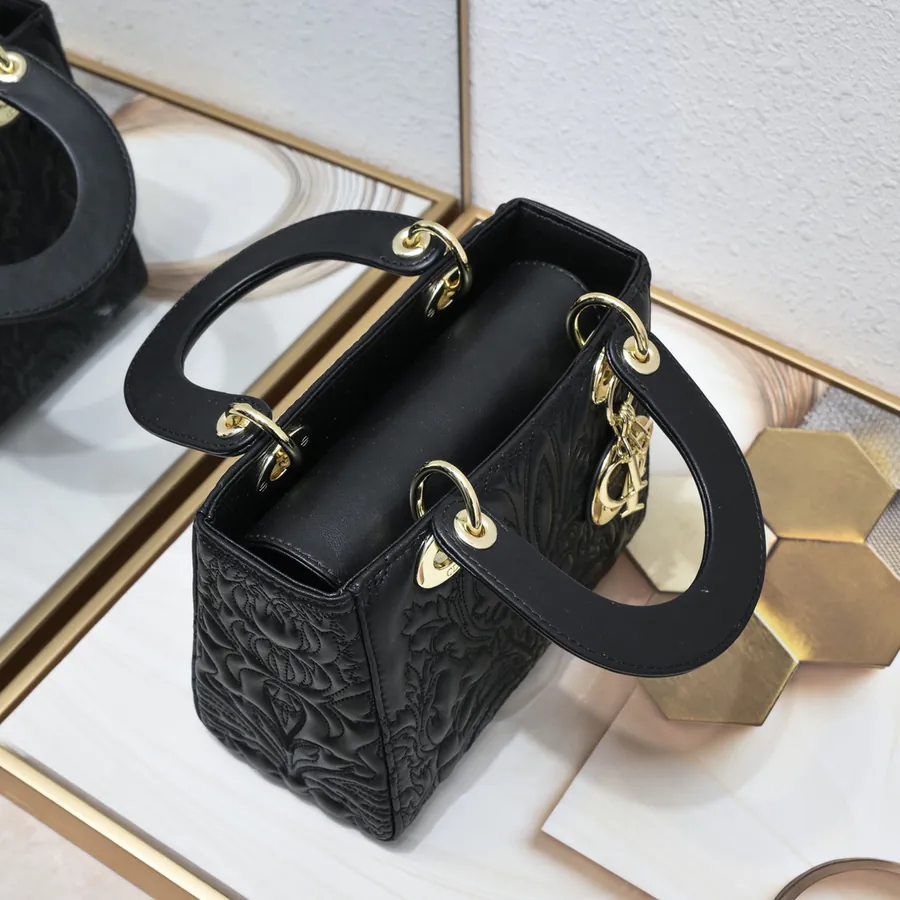 Lady Dior Four Compartment Embossed White Bag with Ornamental Pattern
