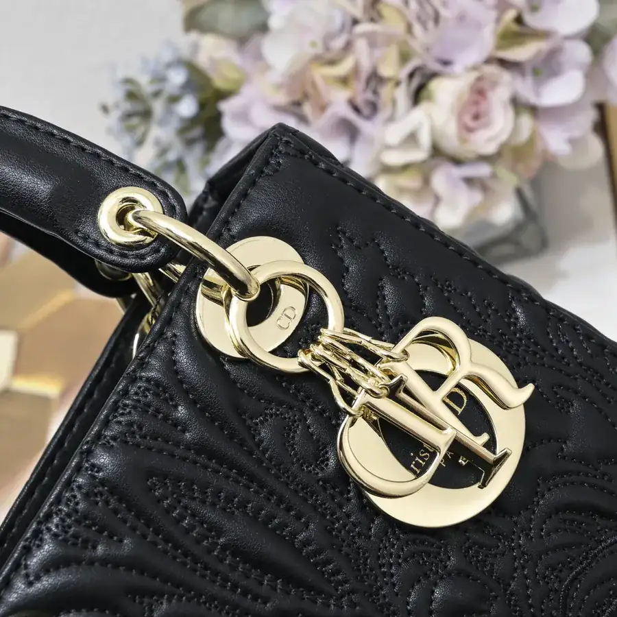 Lady Dior Four Compartment Embossed White Bag with Ornamental Pattern