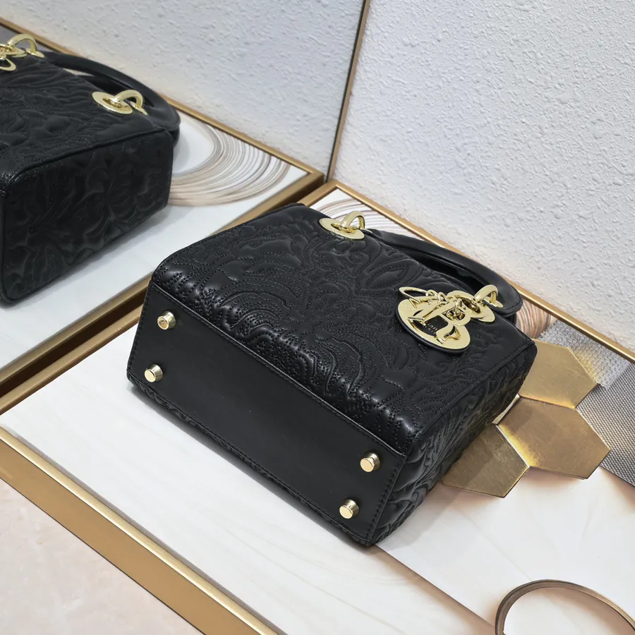 Lady Dior Four Compartment Embossed White Bag with Ornamental Pattern