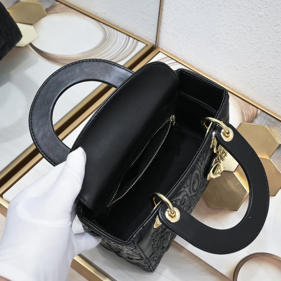 Lady Dior Four Compartment Embossed White Bag with Ornamental Pattern