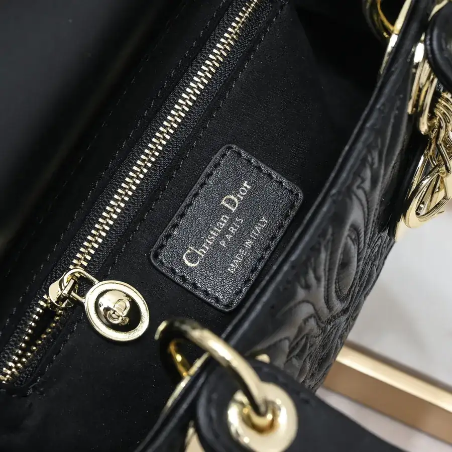 Lady Dior Four Compartment Embossed White Bag with Ornamental Pattern