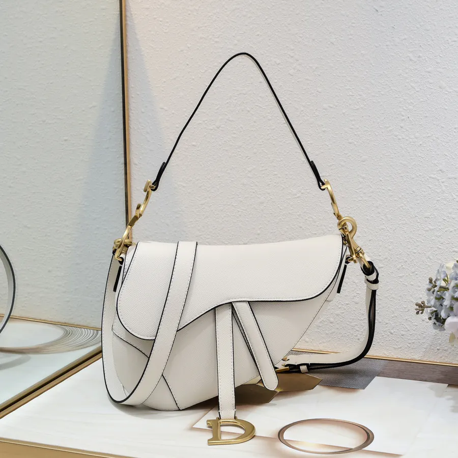 Large Saddle Bag in White with Fine Strap Handmade