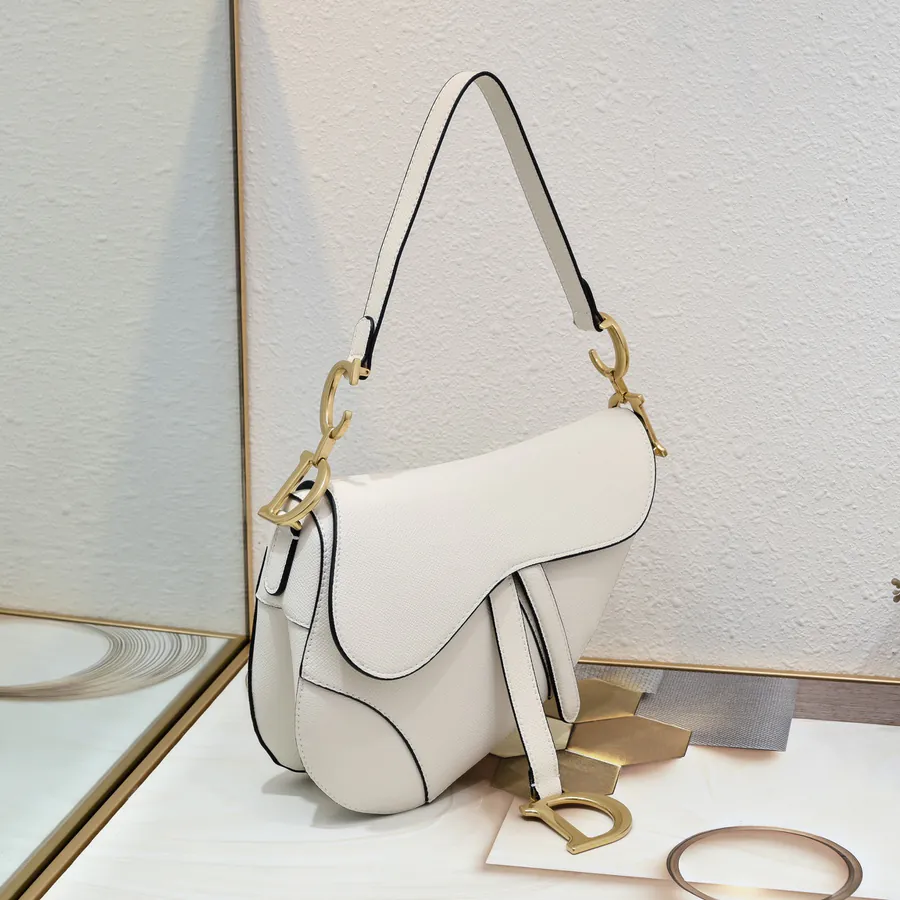 Large Saddle Bag in White with Fine Strap Handmade