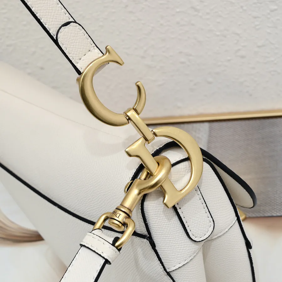 Large Saddle Bag in White with Fine Strap Handmade