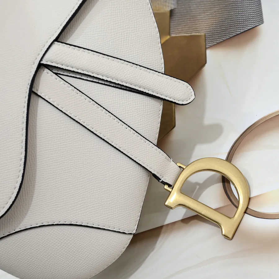 Large Saddle Bag in White with Fine Strap Handmade