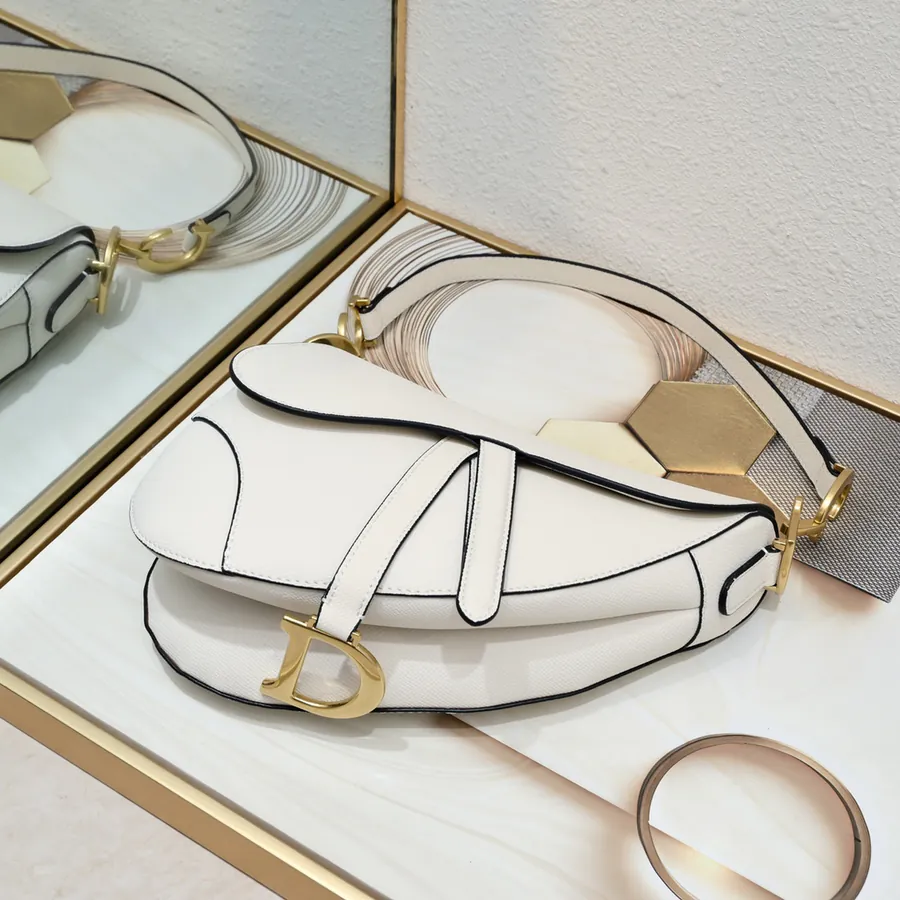 Large Saddle Bag in White with Fine Strap Handmade