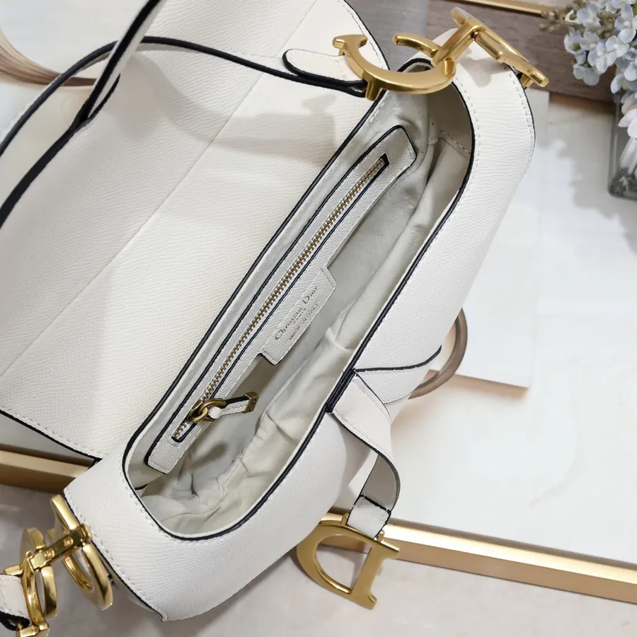 Large Saddle Bag in White with Fine Strap Handmade