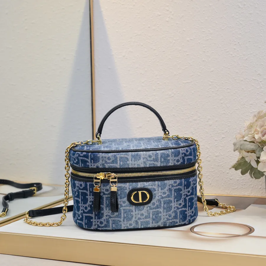 Dior 30 Montaigne Mini Vanity Bag Blue Oblique Print