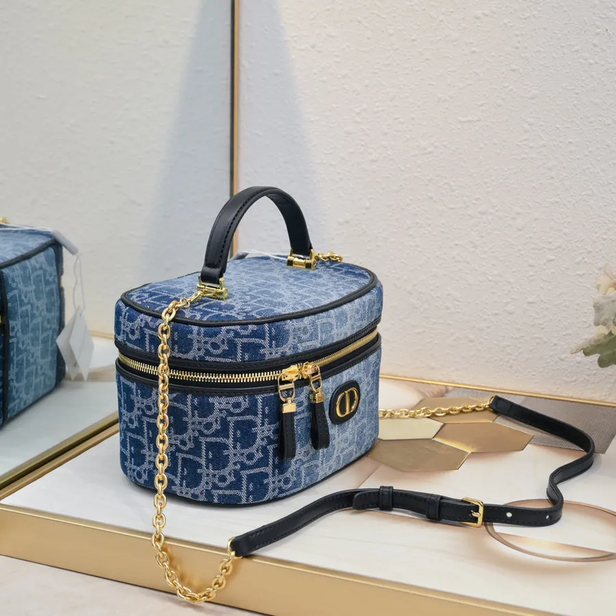 Dior 30 Montaigne Mini Vanity Bag Blue Oblique Print
