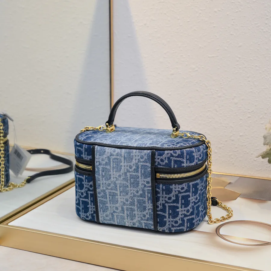 Dior 30 Montaigne Mini Vanity Bag Blue Oblique Print