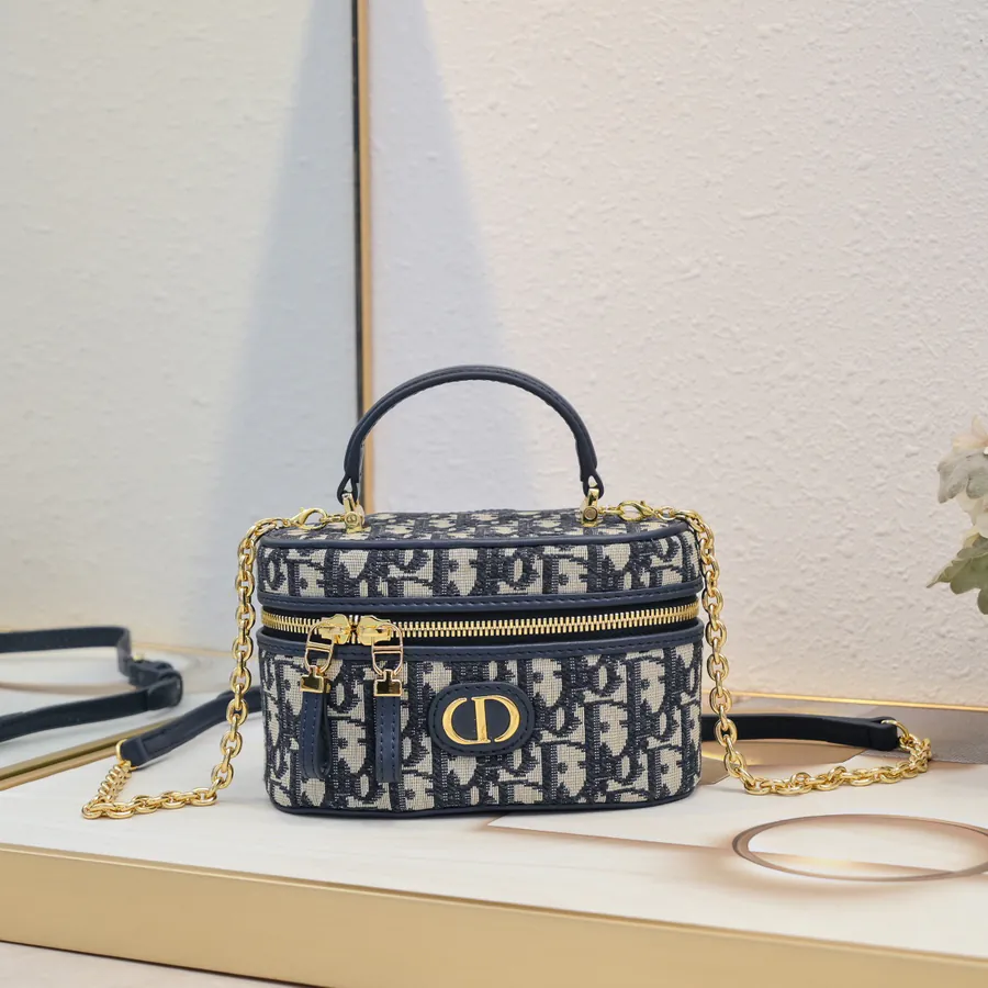 Dior 30 Montaigne Mini Vanity Bag Blue Oblique Print