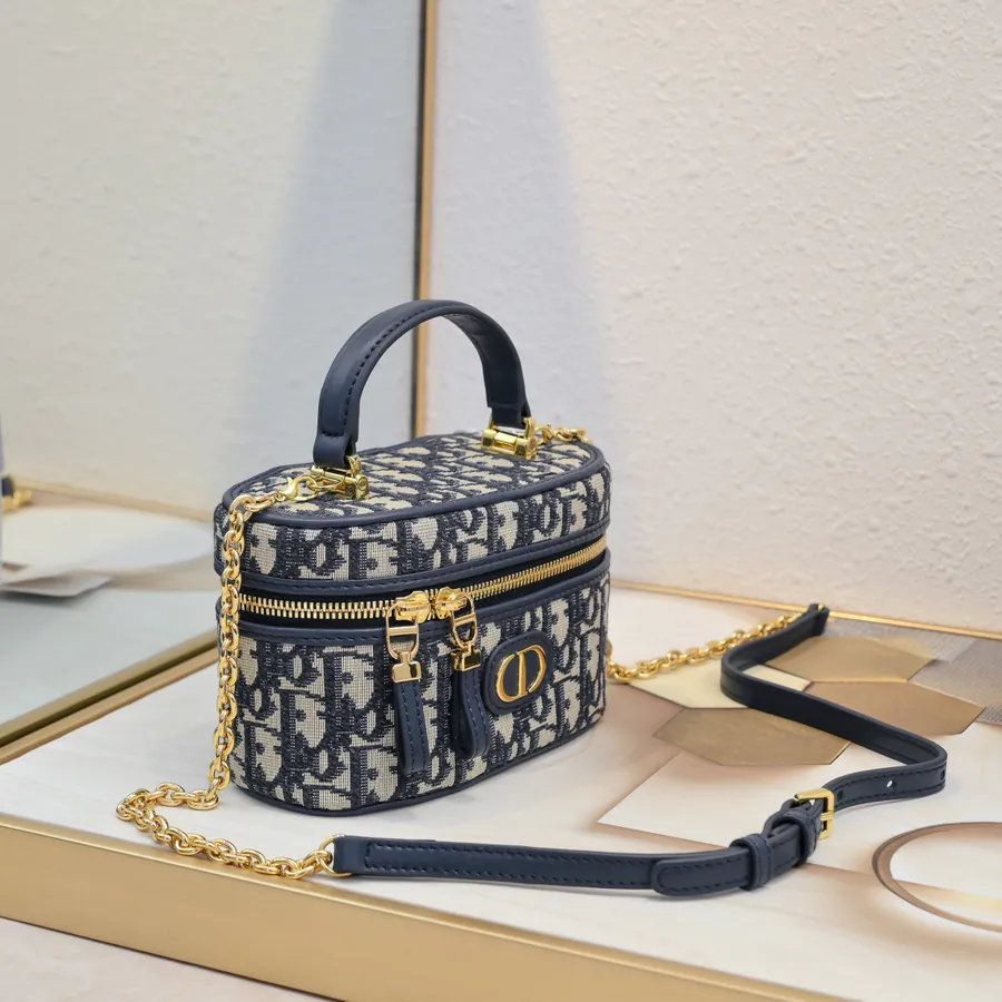 Dior 30 Montaigne Mini Vanity Bag Blue Oblique Print