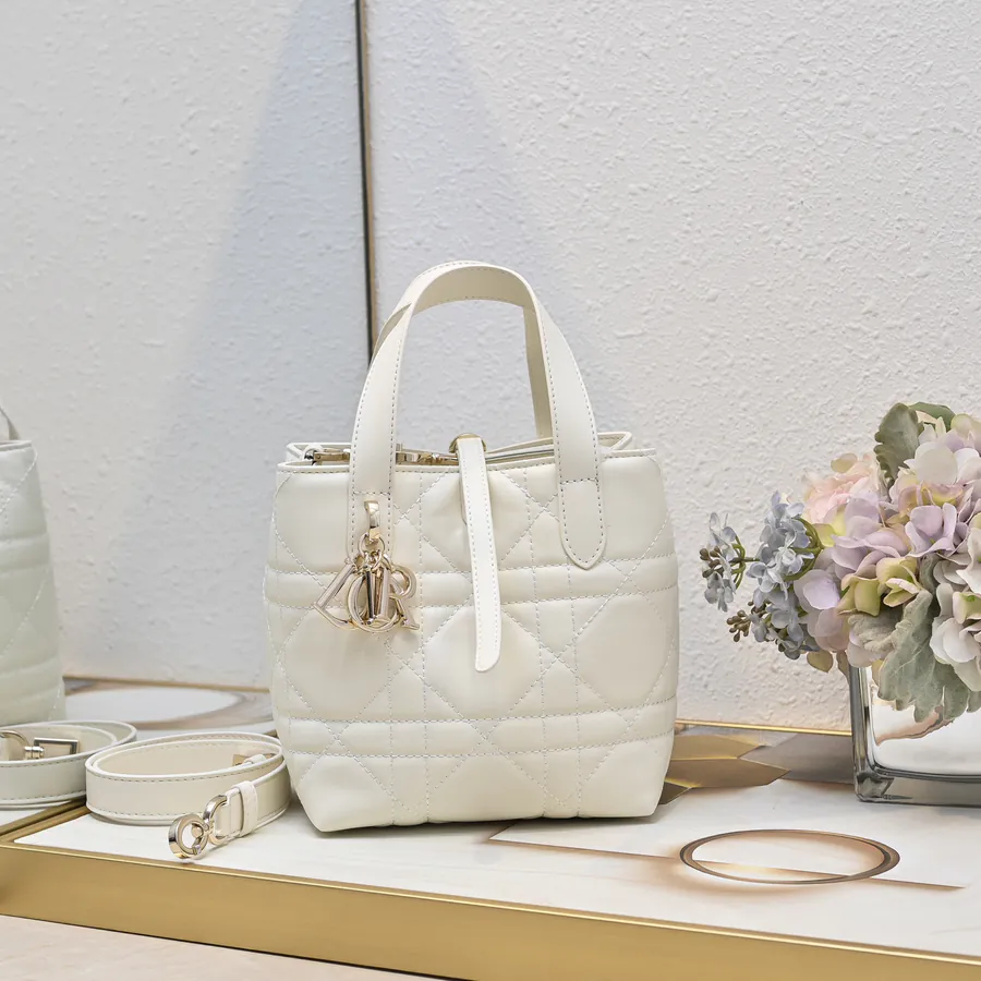 Toujours Vertical Mini Tote with Grained Calfskin