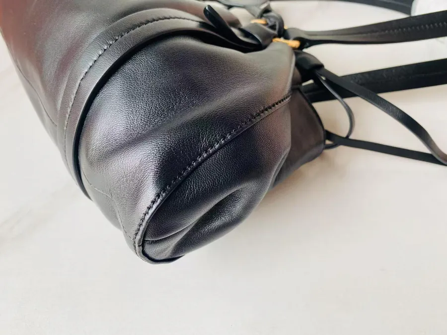MIU Vintage Bucket Bag with Grained Calfskin and Metal Hardware