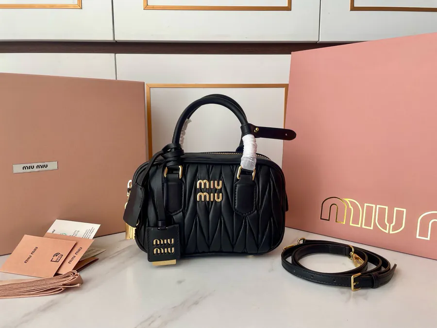 Arcadie Matelasse Leather Mini Tote Bag with Crossbody Strap Black