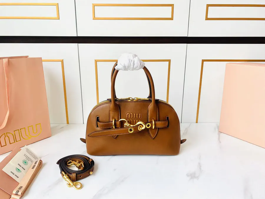 Miu Aventure Nappa Leather Tote with Adjustable Strap