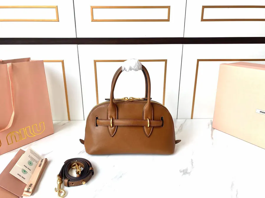 Miu Aventure Nappa Leather Tote with Adjustable Strap