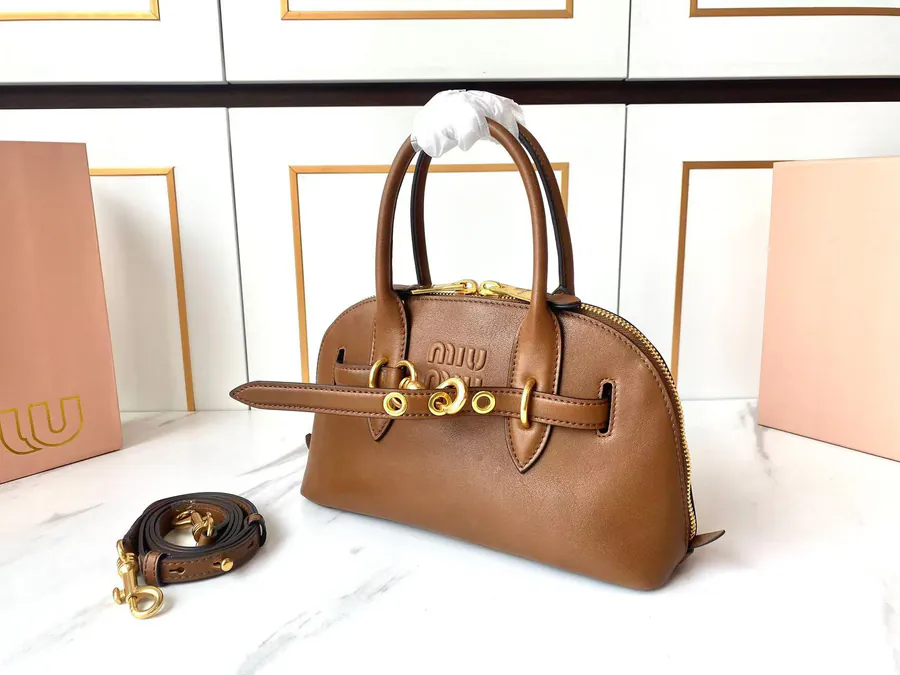Miu Aventure Nappa Leather Tote with Adjustable Strap