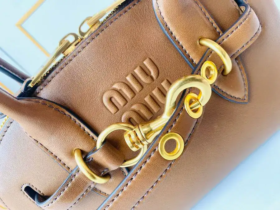 Miu Aventure Nappa Leather Tote with Adjustable Strap