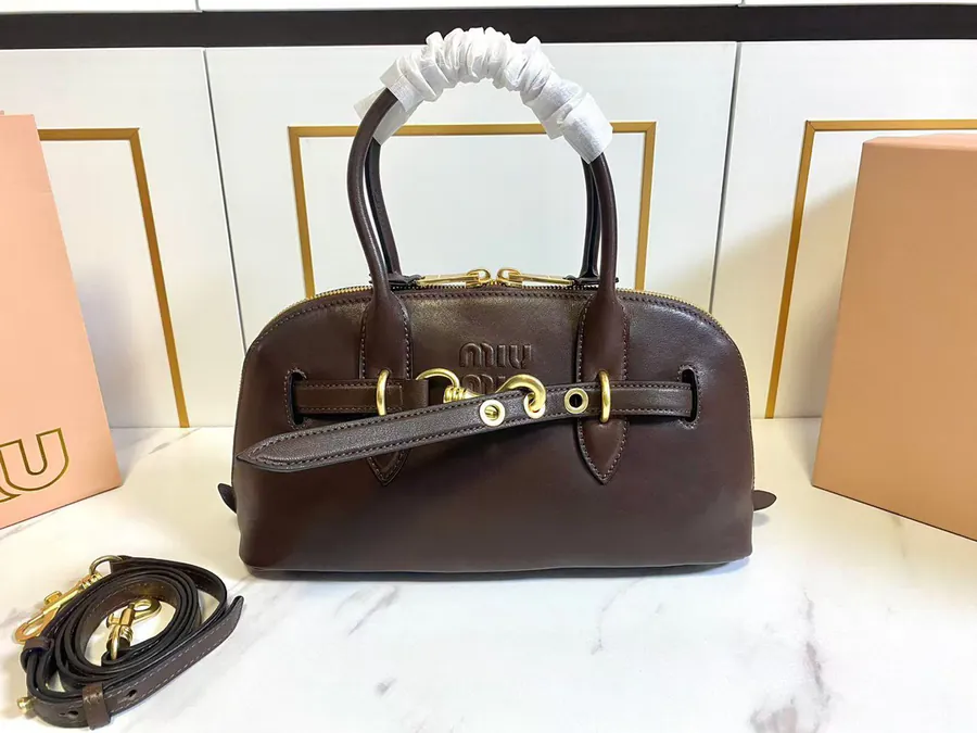 Miu New Arrival Bowling Bag with Vintage Nappa Leather