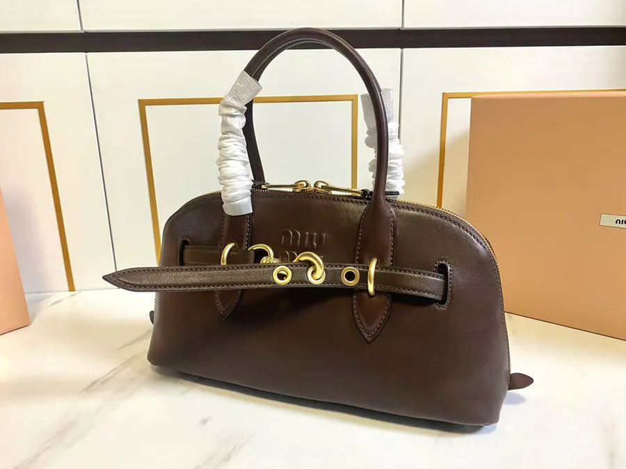 Miu New Arrival Bowling Bag with Vintage Nappa Leather