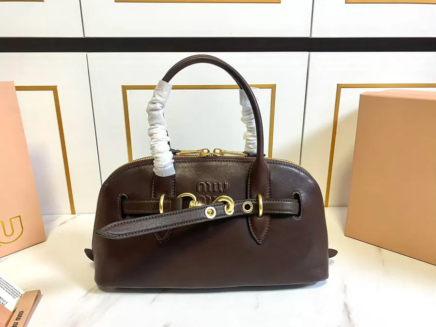 Miu New Arrival Bowling Bag with Vintage Nappa Leather