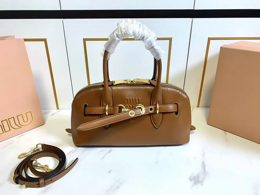 Miu New Arrival Bowling Bag with Vintage Nappa Leather