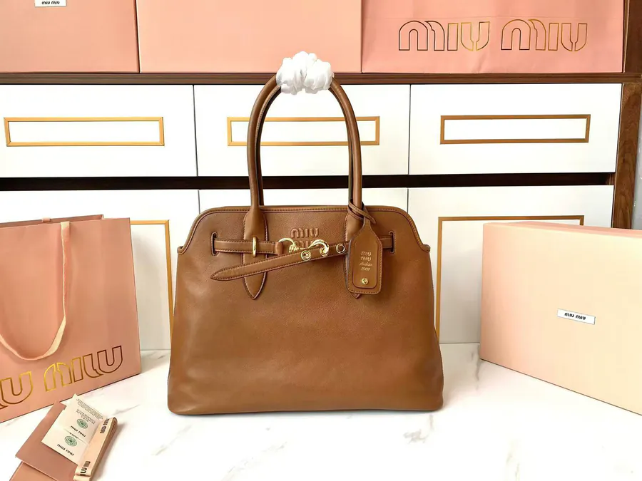 Miu Ladies Nappa Leather Tote Bag with Handle