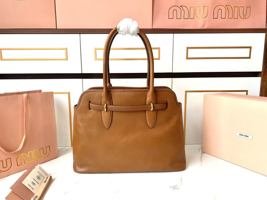 Miu Ladies Nappa Leather Tote Bag with Handle