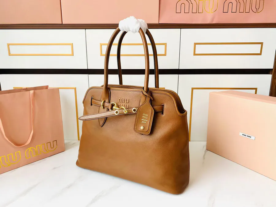 Miu Ladies Nappa Leather Tote Bag with Handle