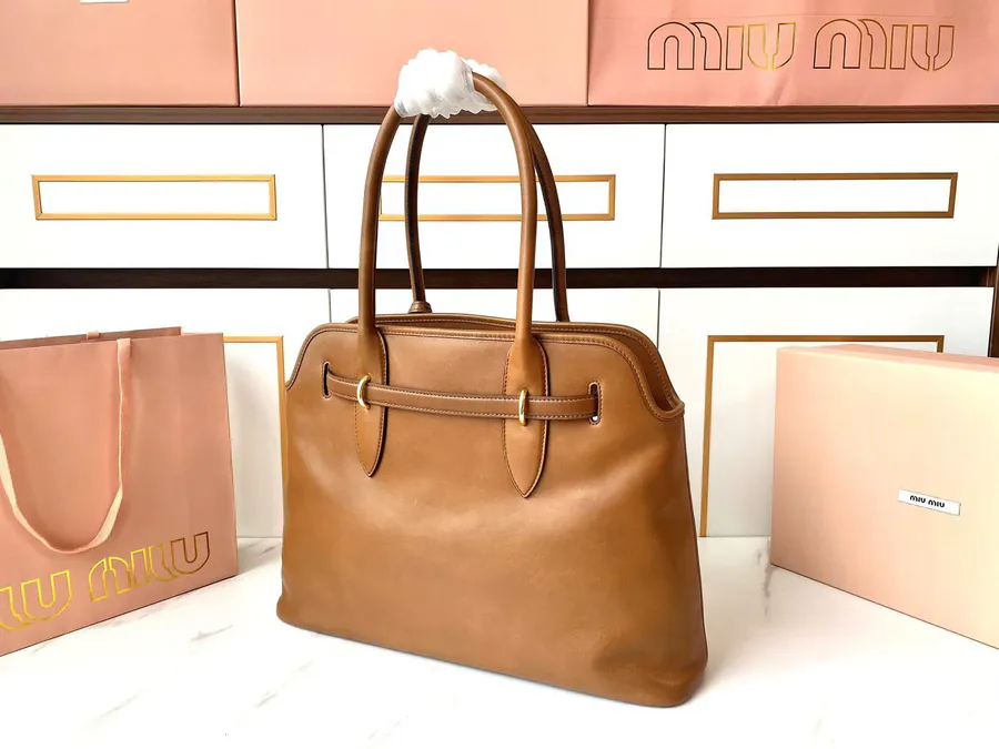 Miu Ladies Nappa Leather Tote Bag with Handle