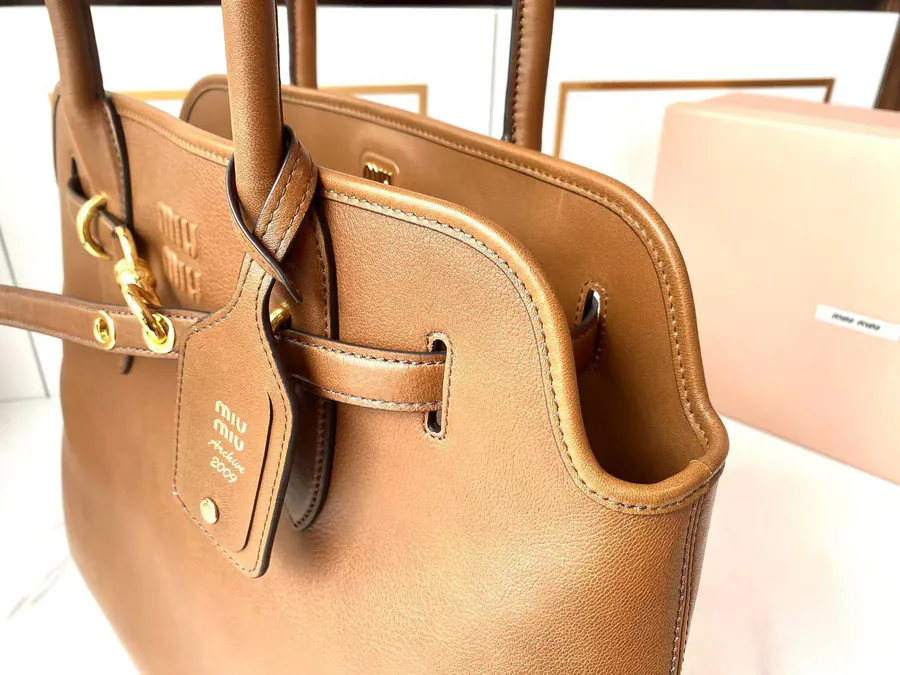 Miu Ladies Nappa Leather Tote Bag with Handle