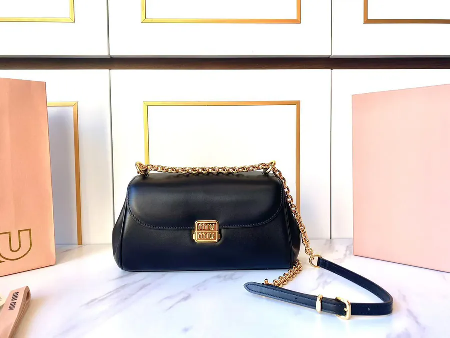 MiuM New Croissant Bag Elegant Front Flap and Adjustable Metal Strap