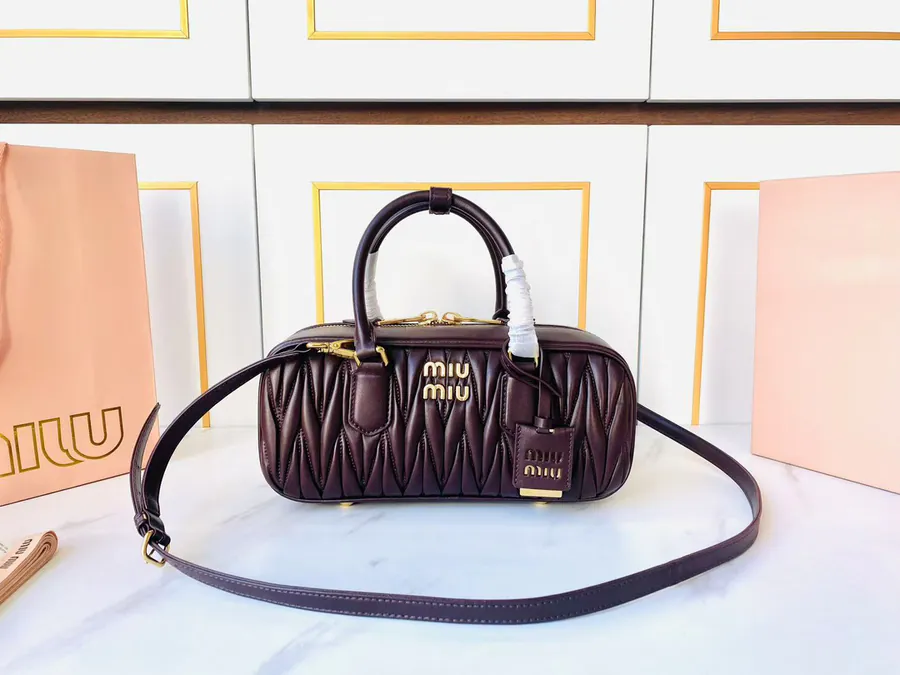 Arcadie Matelasse Leather Bucket Bag Stone Pine Color