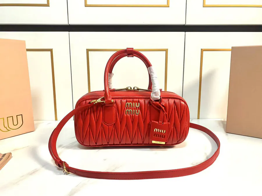 Arcadie Matelasse Leather Bucket Bag Red