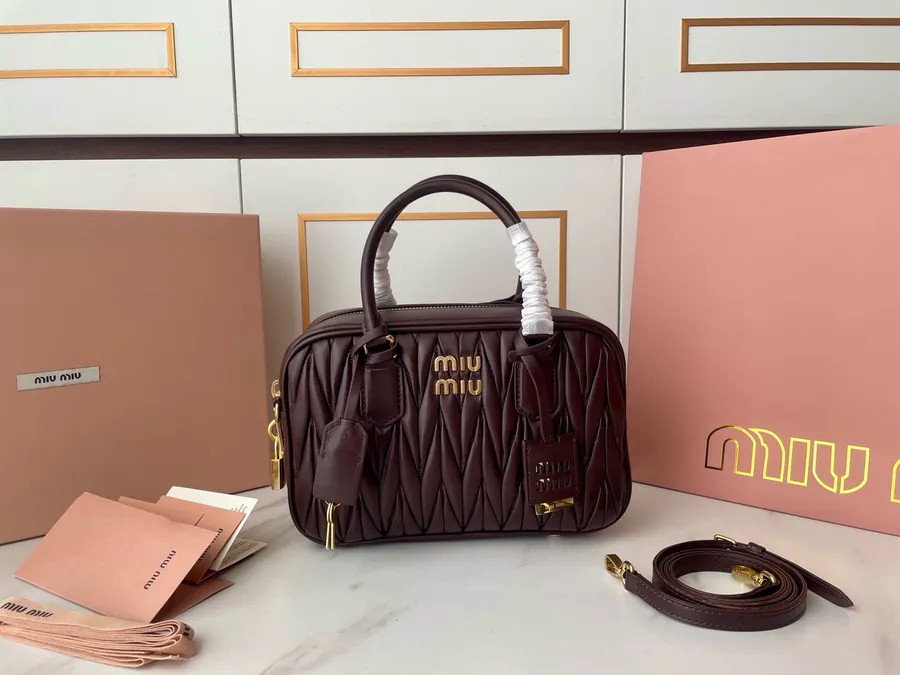 Arcadie Matelasse Leather Bucket Bag Stone Wood Tone