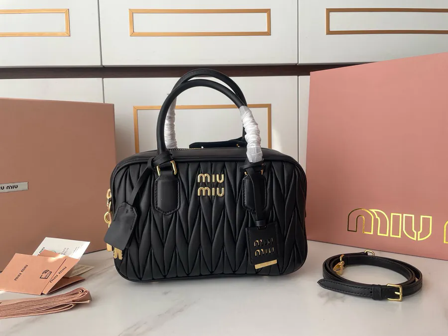 Arcadie Matelasse Leather Bucket Bag Black