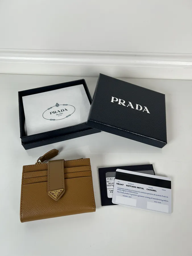 P House New Triangular Logo Card Case with Saffiano Cross Grain and Calfskin