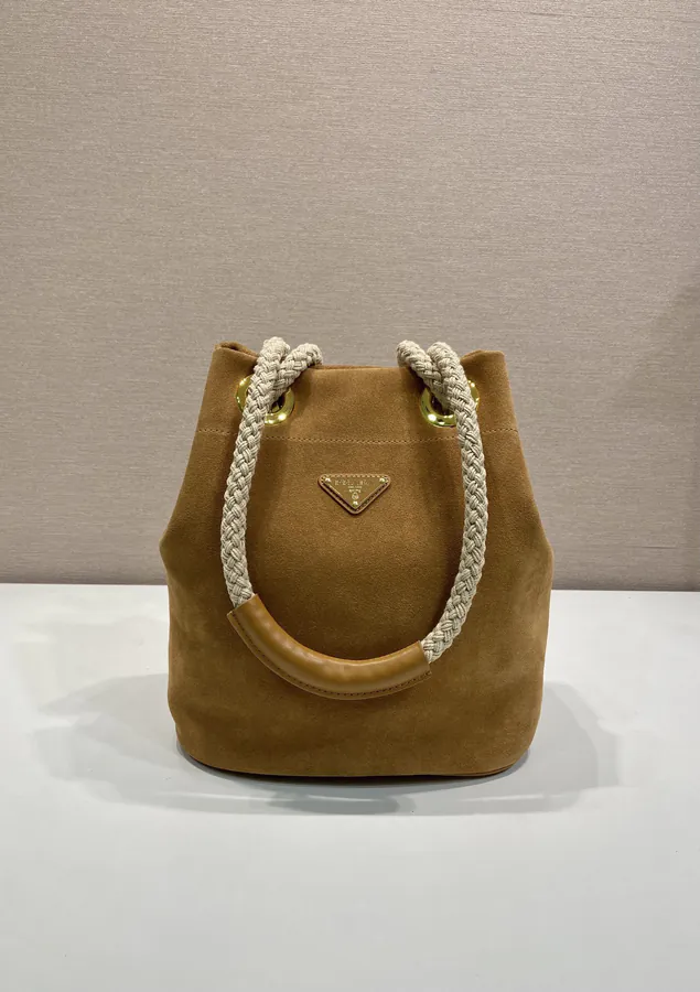 Re Nylon Handbag with Grained Calfskin and Leather, Medium Size