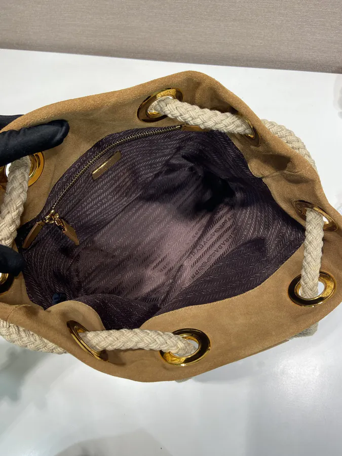 Re Nylon Handbag with Grained Calfskin and Leather, Medium Size