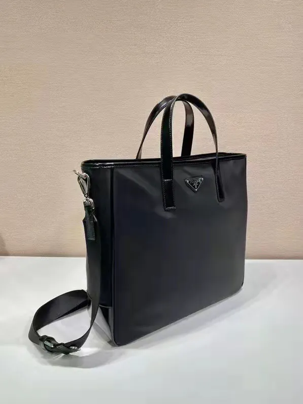 Re Nylon Tote Bag with Grained Calfskin Handles