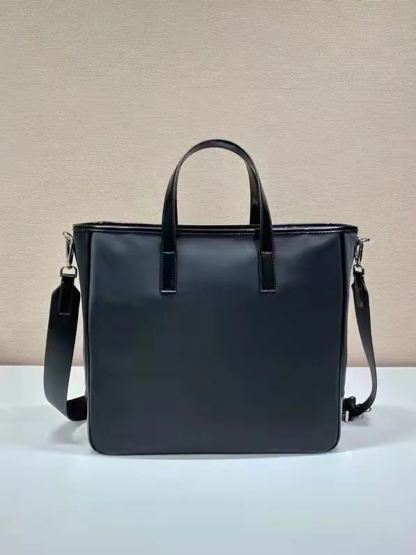 Re Nylon Tote Bag with Grained Calfskin Handles